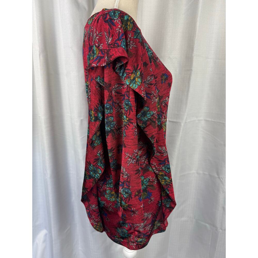 Free People Dock Street Blouse XS Red Floral Boho Ruffle Slouchy Top - Picture 6 of 9